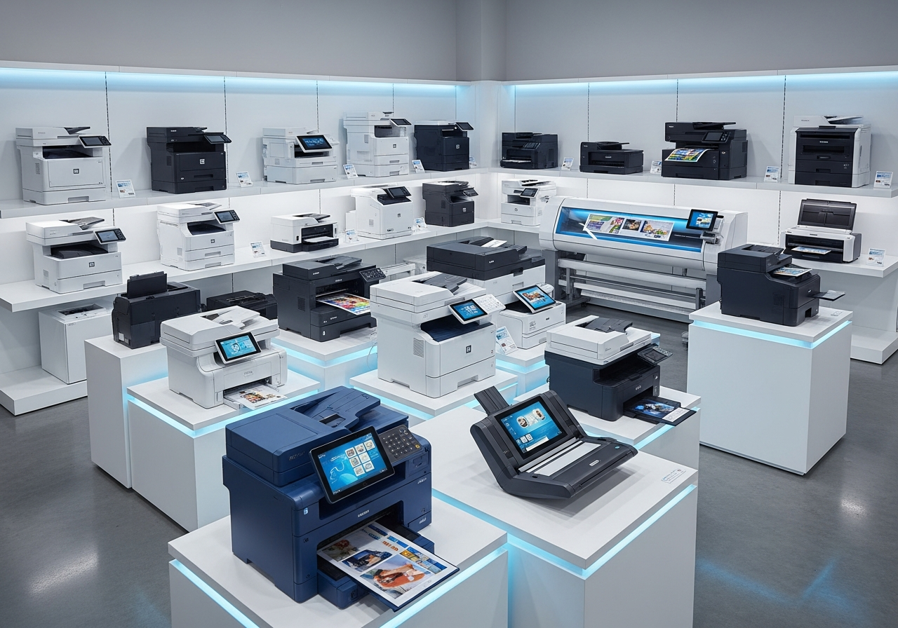 Display of printers available at Mangal Electronics